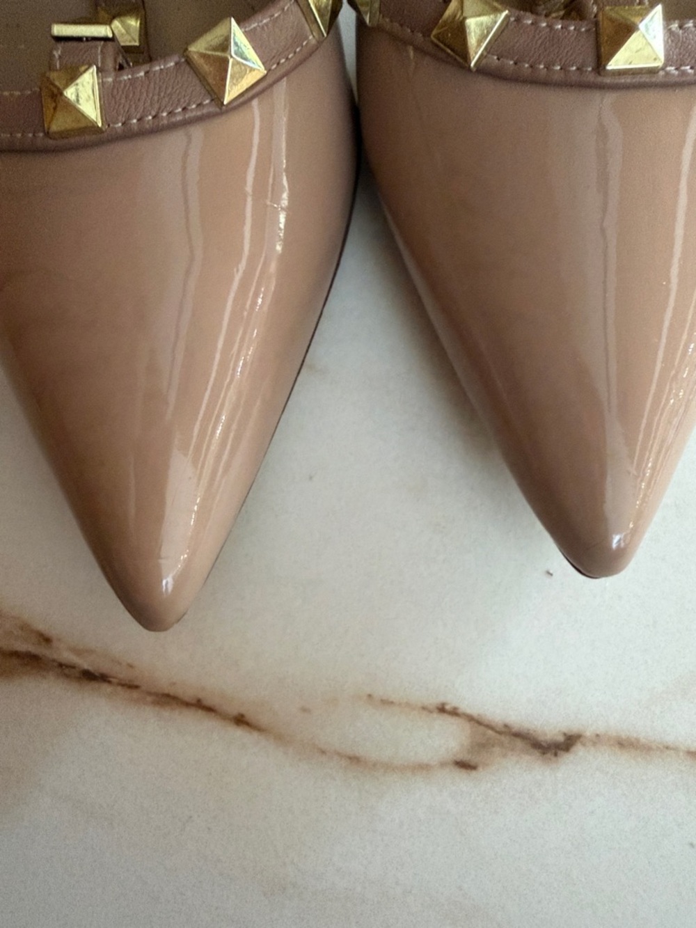 BCBGeneration Nude Patent T-Strap Pointed Stud Pumps - Picture 5 of 14
